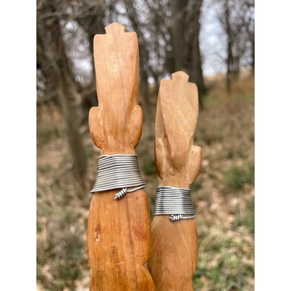 Vintage MCM Carved Wood African Salad Fork Spoon Head Bust handles - Picture 3 of 8